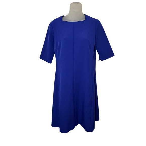 M.M. LaFleur Emily Blue Stretch Knee Length Square Neck Sheath Dress Size 10 - Picture 3 of 12